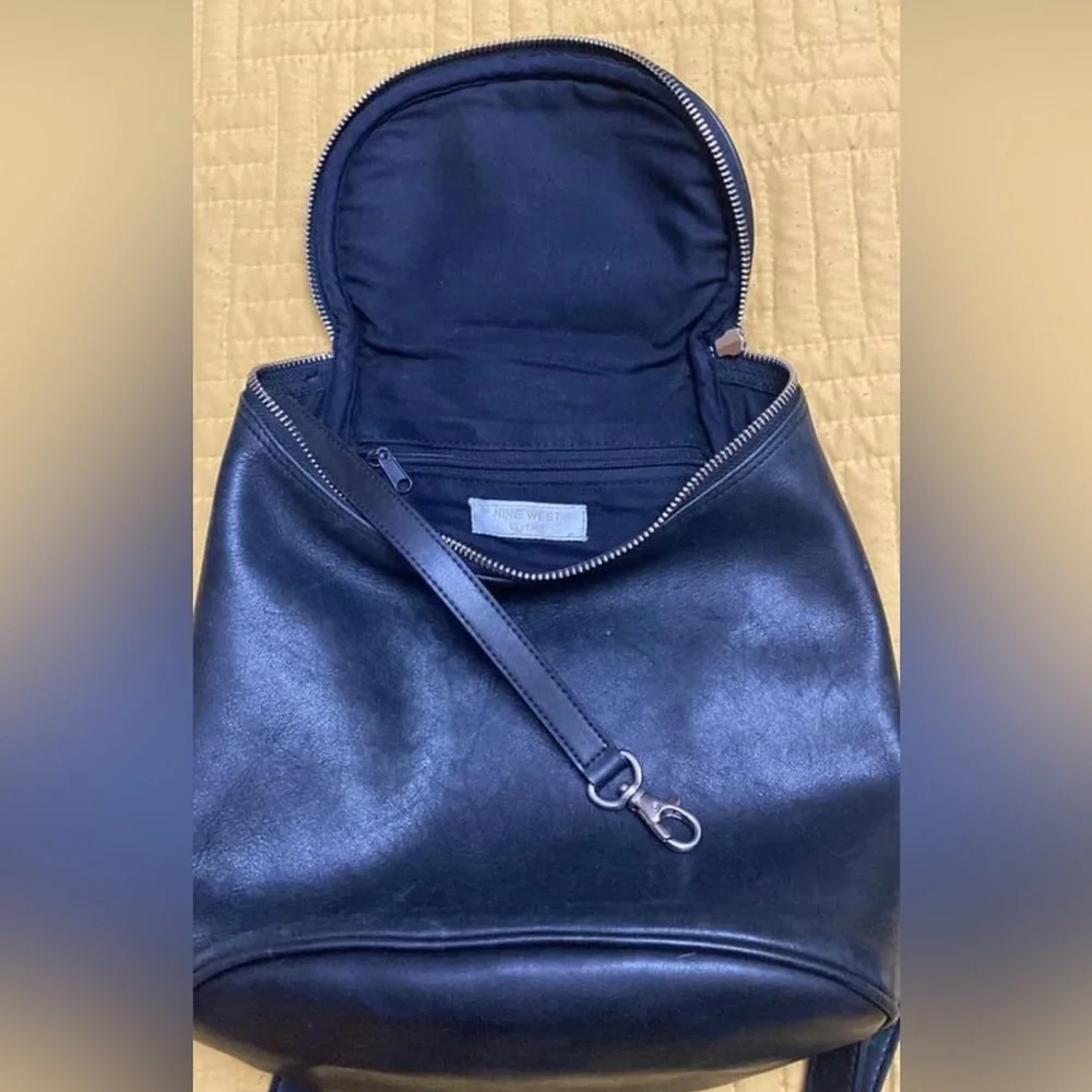 Nine West Black Leather Mini Backpack